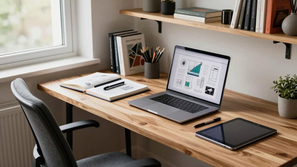 ergonomic organized well lit workspace