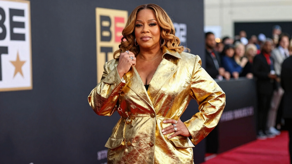 Queen Latifah Bundles Up in a Bold, Oversized Coat on the 2026 BET Awards Red Carpet