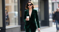 Anne Hathaway Embraces This Season’s Electric Teal In A Luxurious Velvet Set