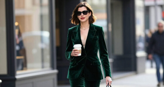 Anne Hathaway Embraces This Season’s Electric Teal In A Luxurious Velvet Set