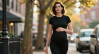 Anne Hathaway’s Black Fitted Maternity Dress Makes Pregnancy Style Look Effortless