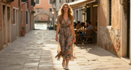 Laura Dern Pairs A Floral Dress With Low-profile Vivaia Sneakers In Venice